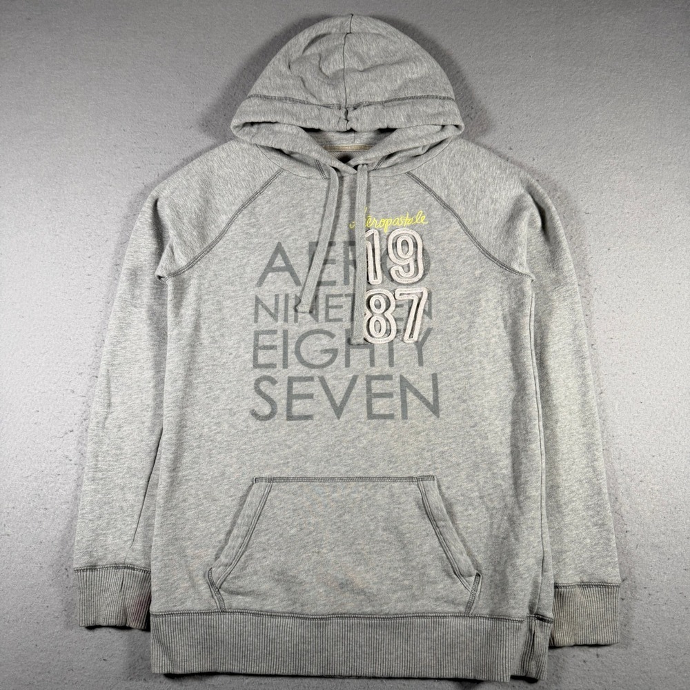 Aeropostale Gray Hoodie 1987 Graphic Print Hooded Sweatshirt Women's Size Large